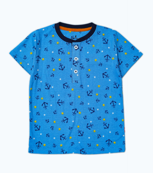 BOYS ANCHOR AND STAR PRINTED HENLEY
