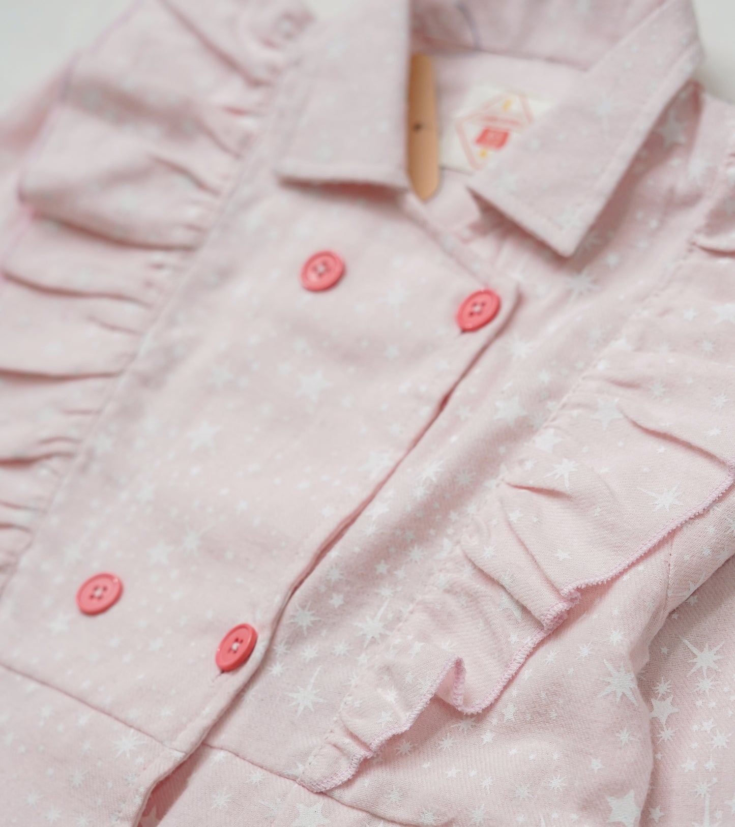 GIRLS FLANNEL STAR PRINTED PINK TOP