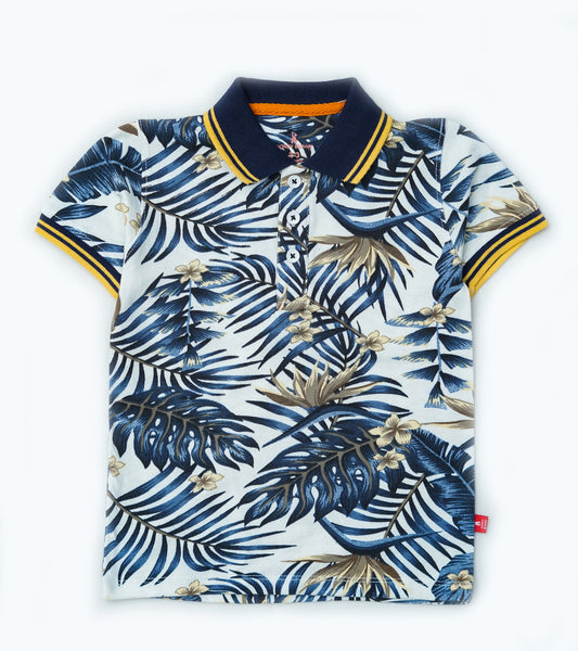 BOYS PALM LEAVES PRINTED POLO