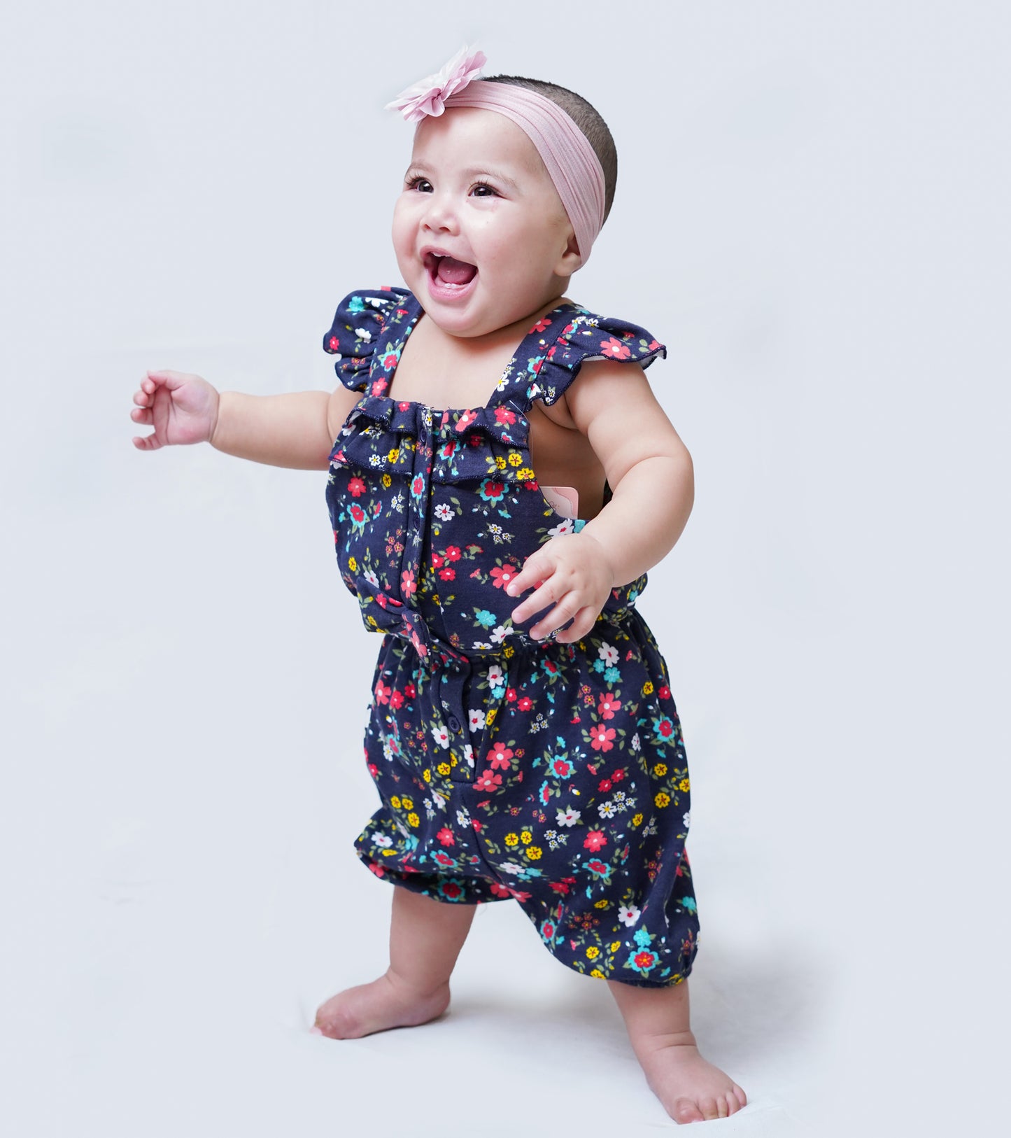 GIRLS NAVY BLUE FLORAL PRINTED JUMPSUIT