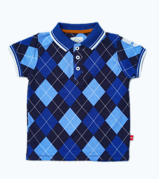 BOYS ARGYLE PRINTED POLO NECK T-SHIRT