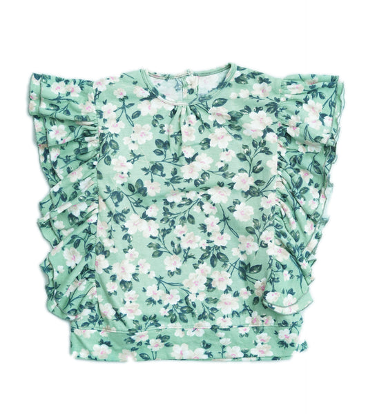 GIRLS GREEN FLORAL BUTTERFLY TOP