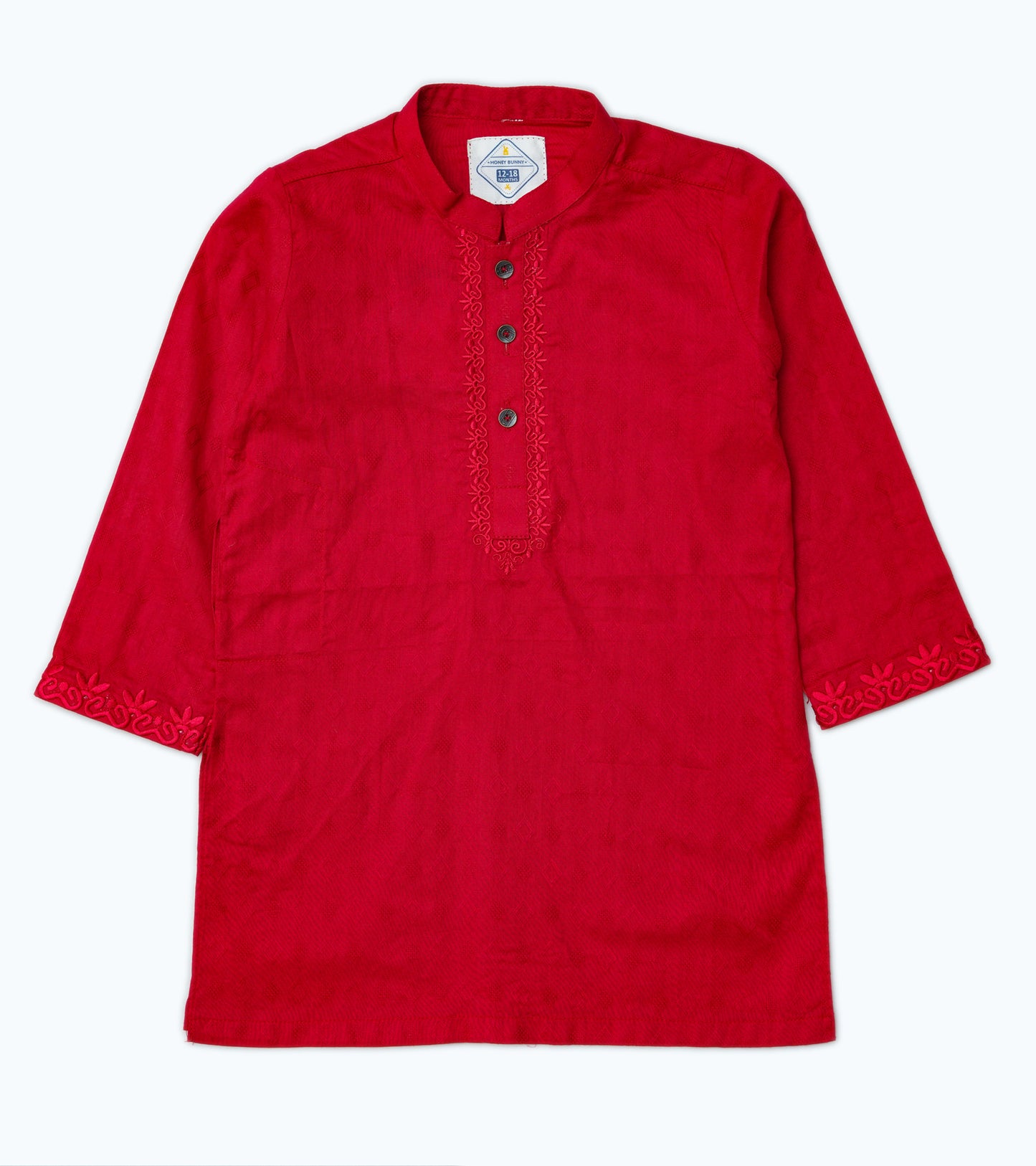 BOYS RED SELF COTTON EMB KURTA