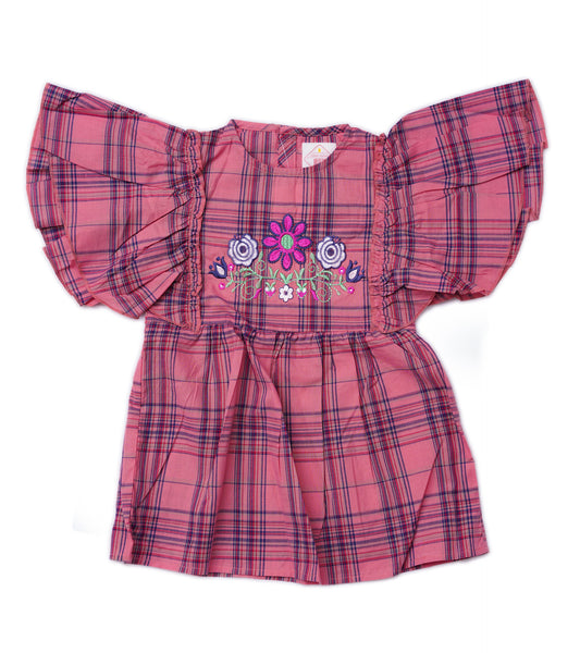 GIRLS EMB PEACH CHECK TOP