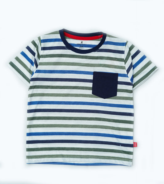 BOYS SOLID POCKET STRIPED T-SHIRT