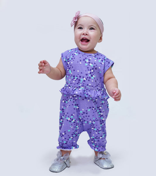 GIRLS HEART PRINTED PURPLE JUMPSUIT