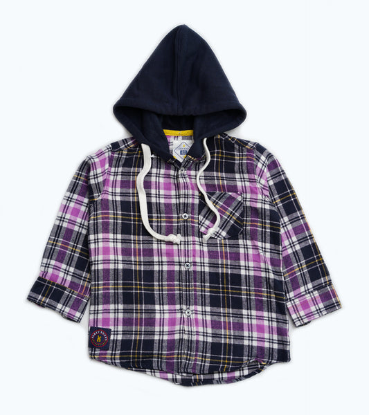 BOYS CHECK HOODED SHIRT