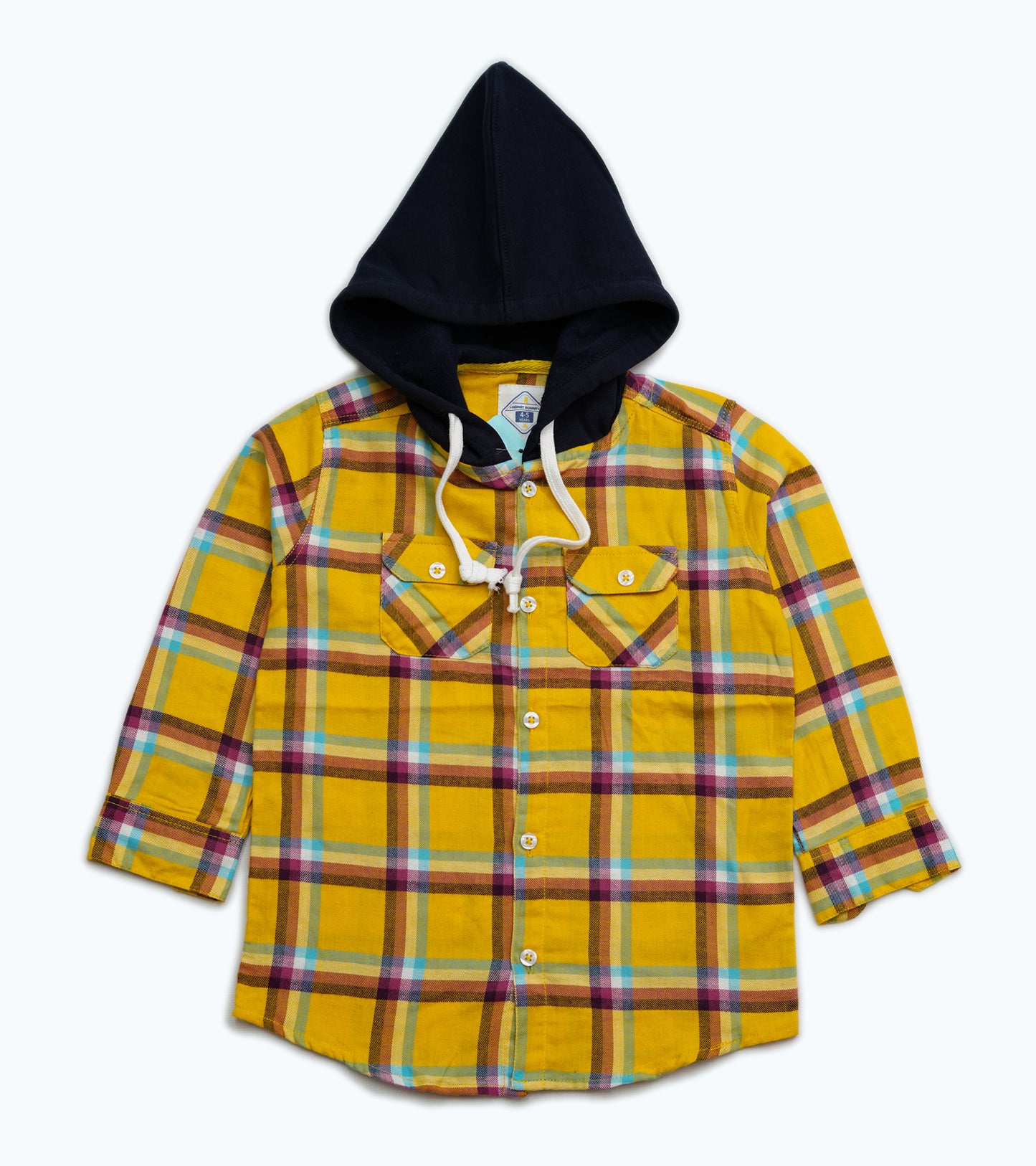 BOYS YELLOW CHECK HOODED SHIRT