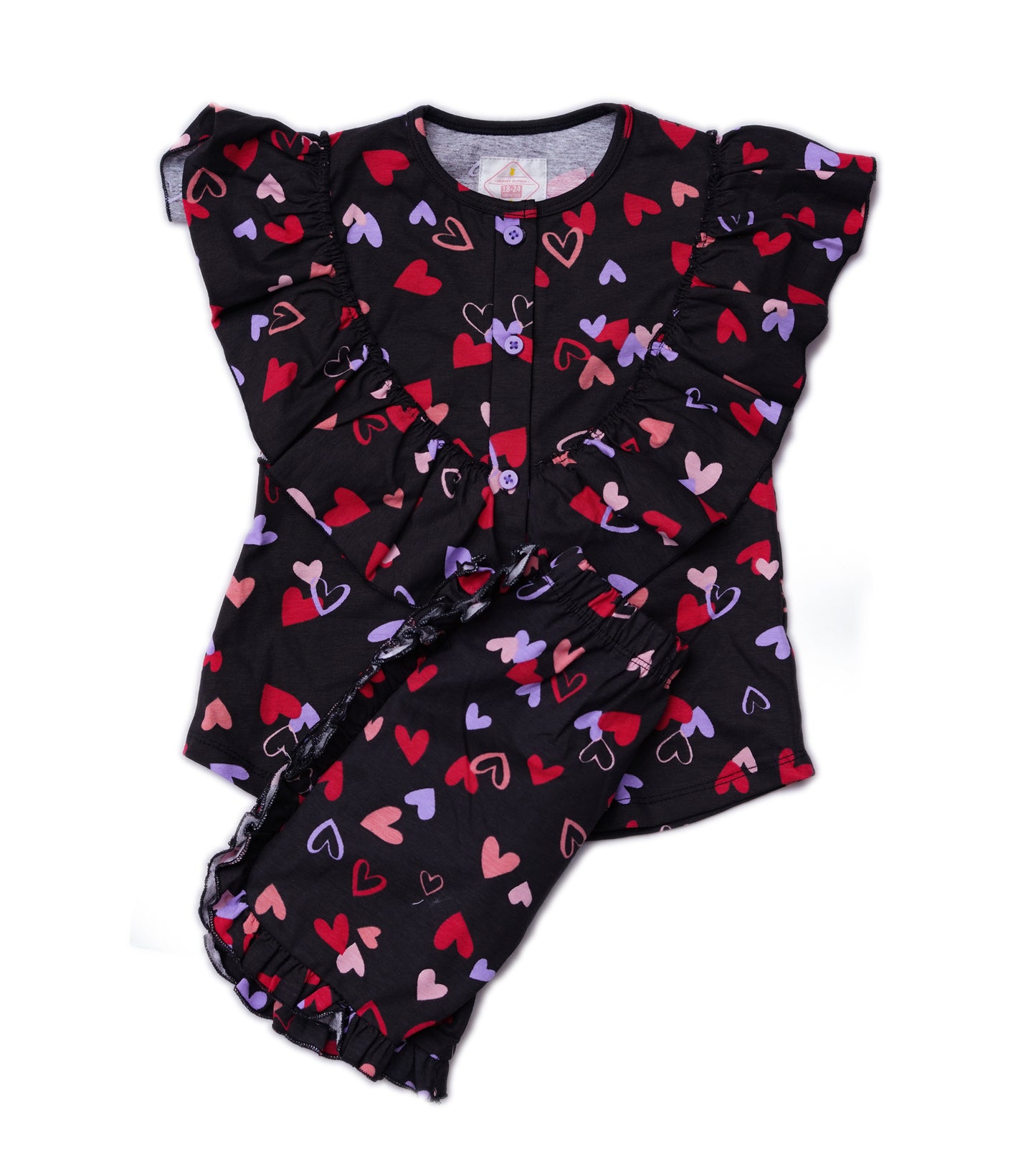 GIRLS HEART PRINTED 2PC TOP & SHORTS