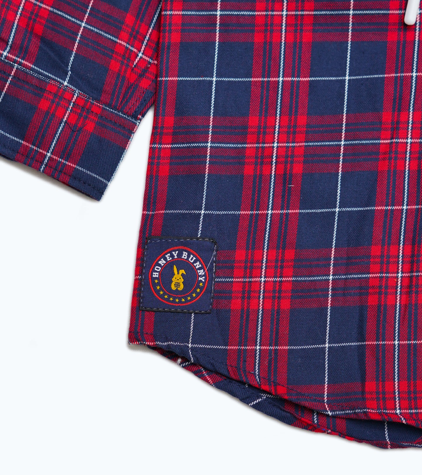 BOYS RED & BLUE BLOCK CHECK HOODED SHIRT