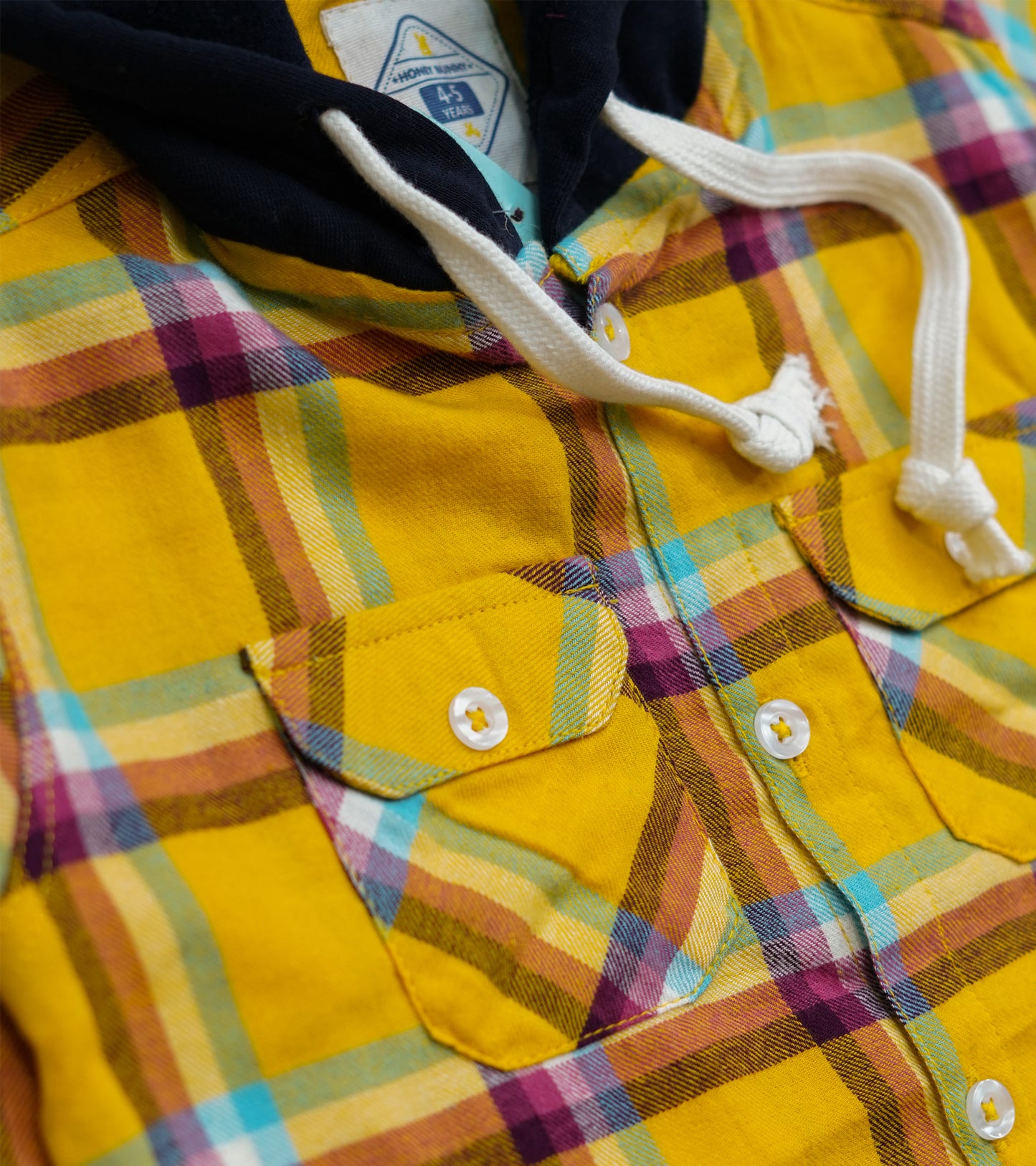 BOYS YELLOW CHECK HOODED SHIRT