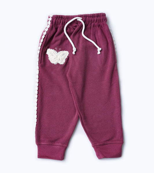 GIRLS SIDE FLORAL LACE FLEECE TROUSER