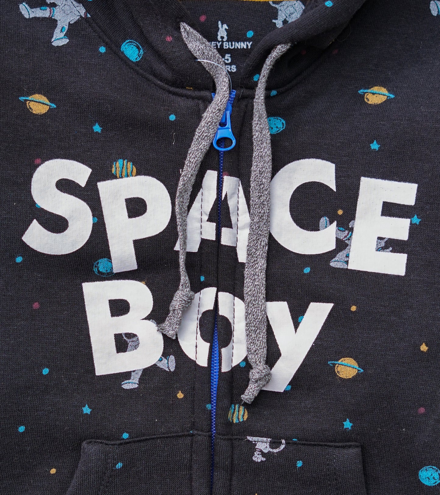 SPACE BOY PRINTED FLEECE ZIPPER HOODIE