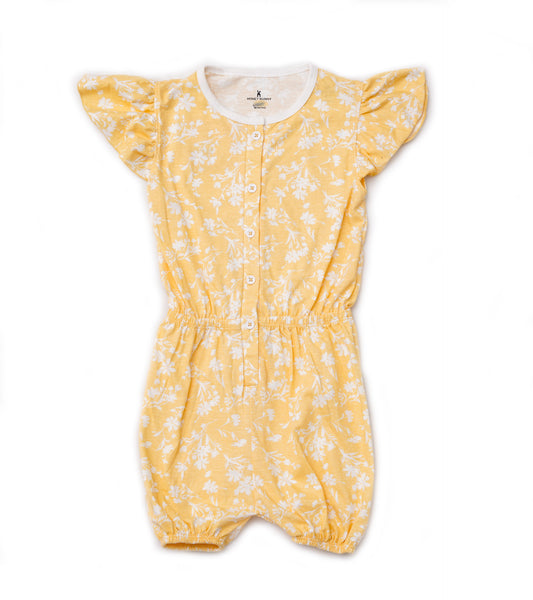 GIRLS YELLOW PRINTED JUMPSUIT