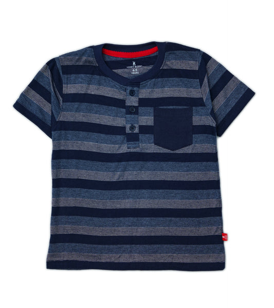 BOYS GRAY AND BLUE STRIPED HENLEY