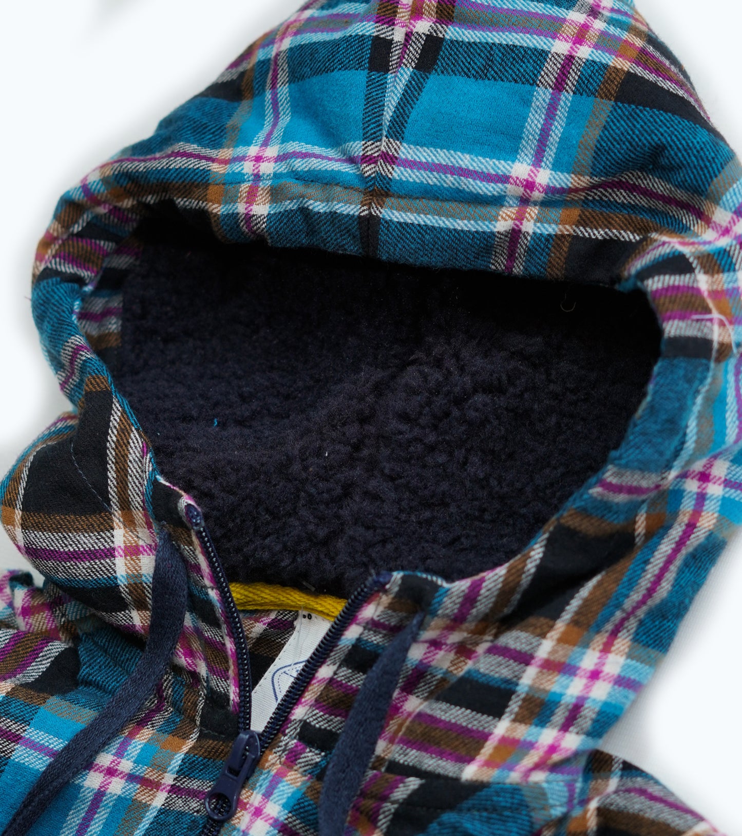 BOYS ROYAL BLUE CHECK FUR HOODED SHIRT