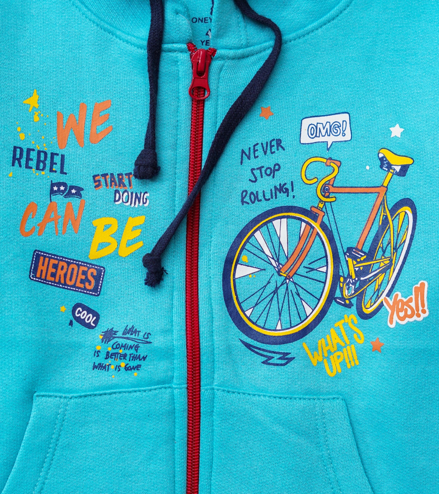 NEVER STOP ROLLING BLUE ZIPPER HOODIE