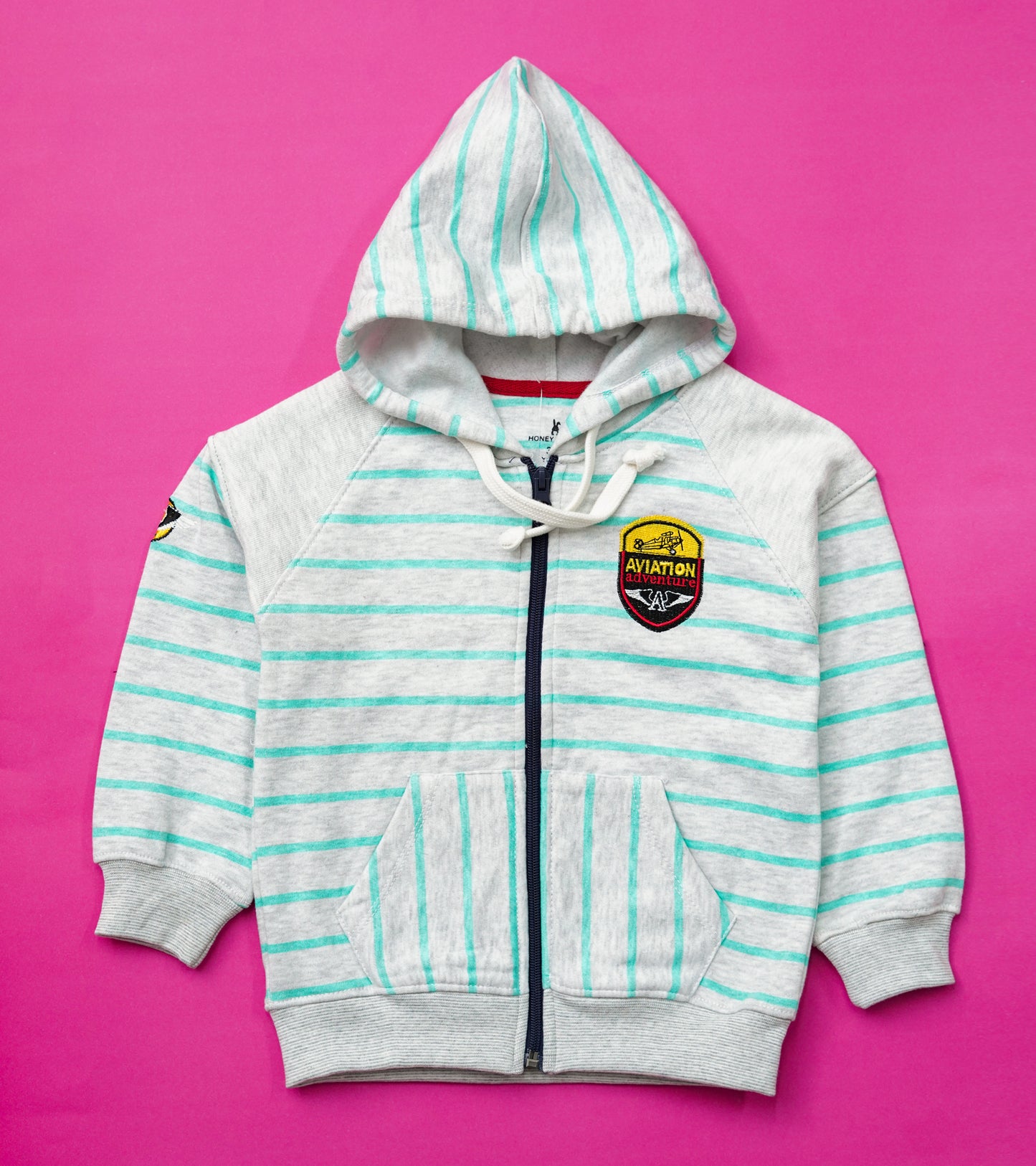 BOYS STRIPPED AVIATION ADVENTURE ZIPPER HOODIE