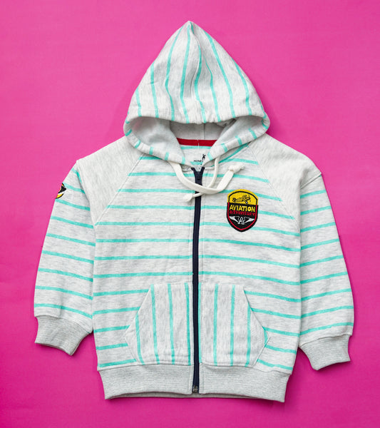 BOYS STRIPPED AVIATION ADVENTURE ZIPPER HOODIE