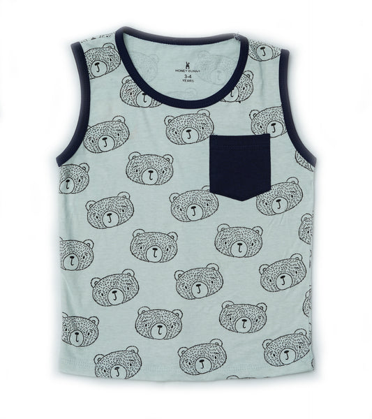 BOYS BEAR PRINTED SANDO T-SHIRT