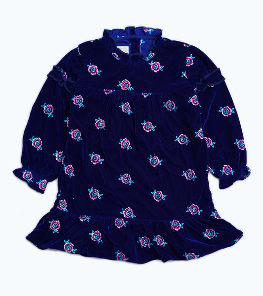 GIRLS ROYAL BLUE VELVET ALLOVER EMB TOP