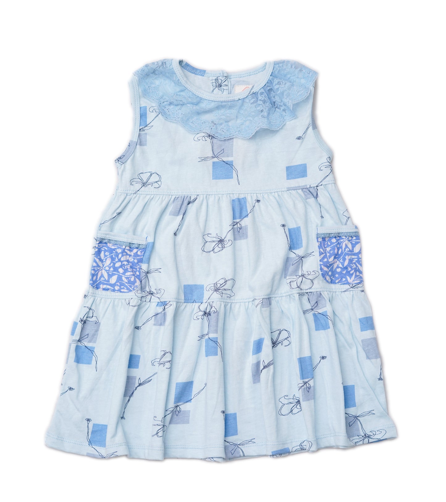 GIRLS SKY BLUE PRINTED DRESS