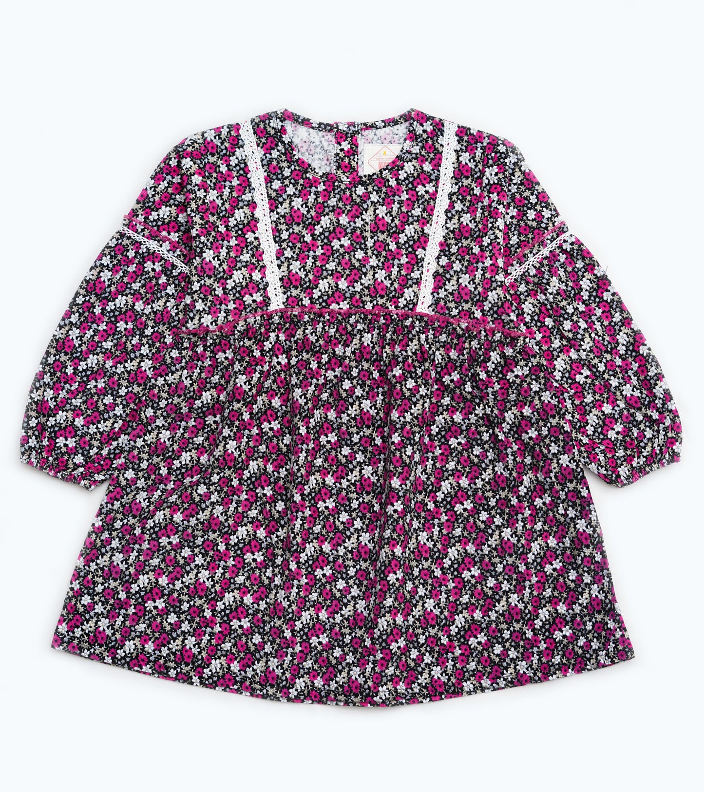 GIRLS PINK & WHITE FLORAL CORDUROY TOP