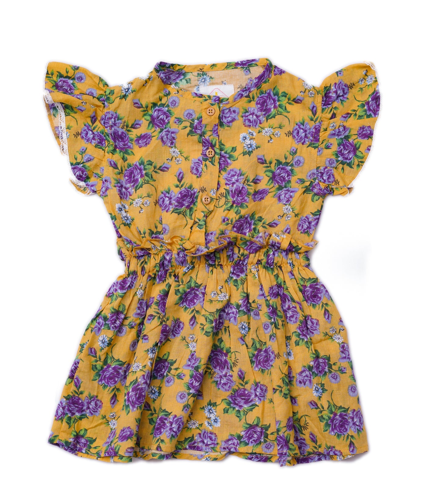 GIRLS YELLOW PRINTED COTTON DRESS