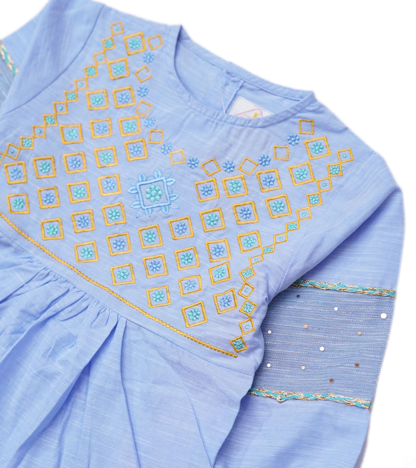 GIRLS SKY BLUE EMBROIDERY TOP