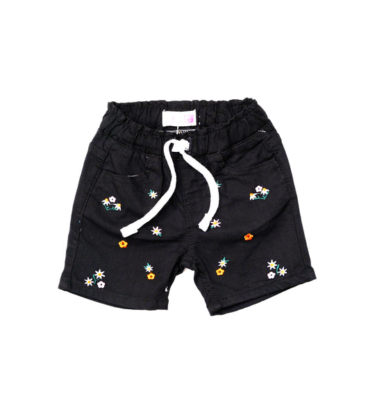 GIRLS DENIUM ALL OVER EMB BLACK SHORTS