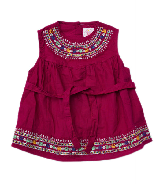 GIRLS RED EMBROIDERY TOP