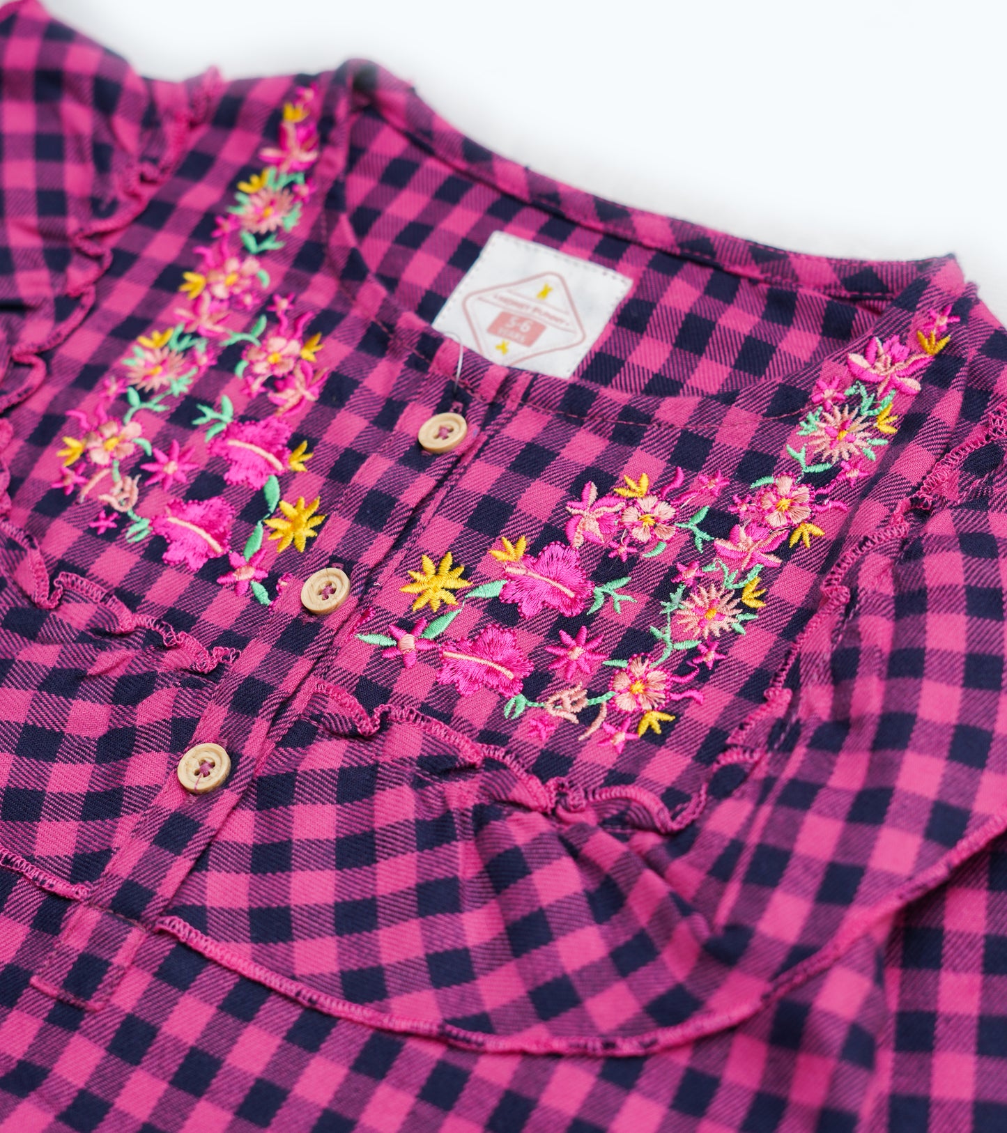 GIRLS CHECK EMBROIDERY TOP