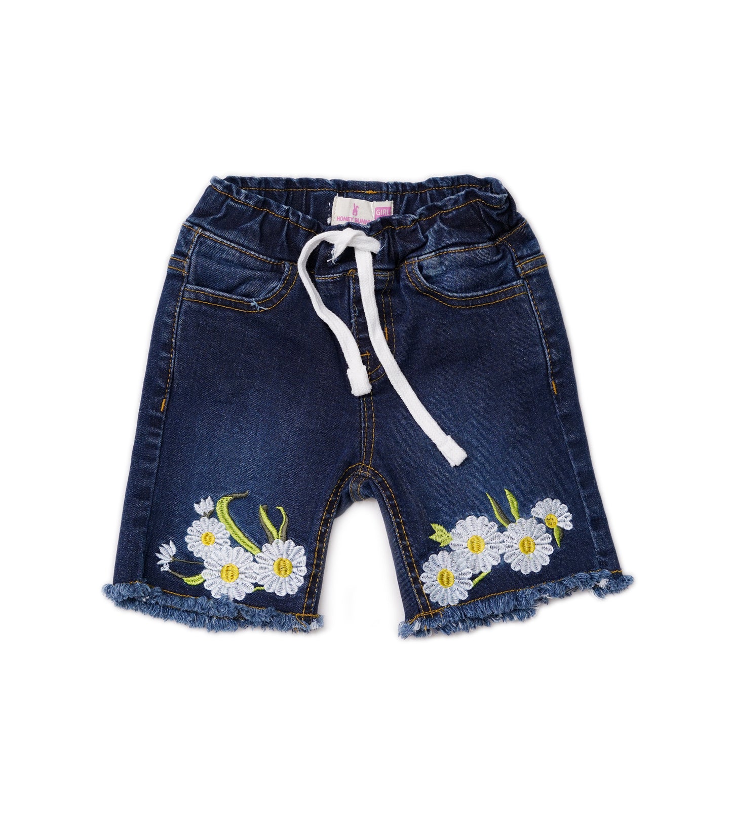 GIRLS DENIUM FLOWER EMB SHORTS