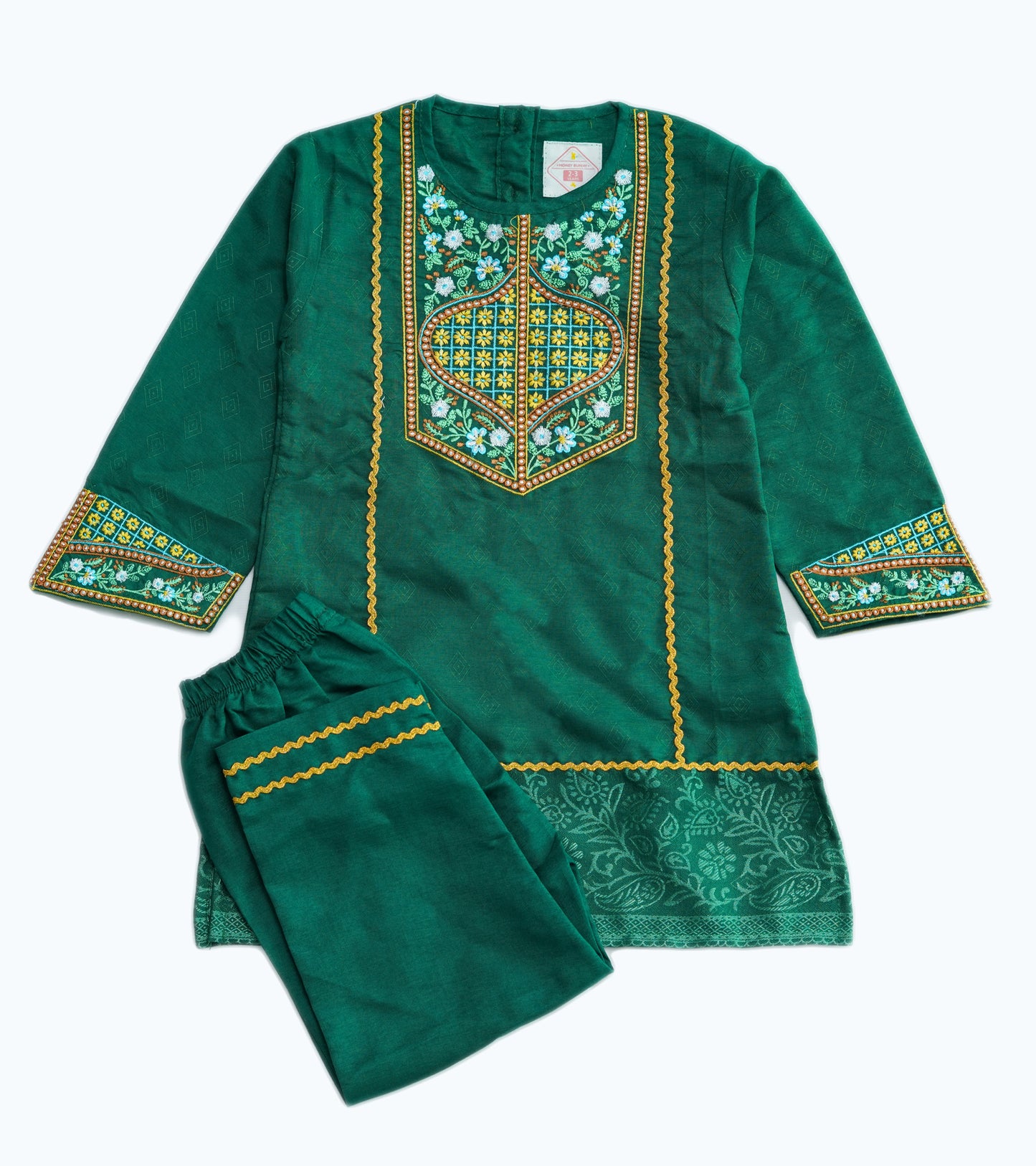 GIRLS EMBROIDERY GREEN 2PC SET