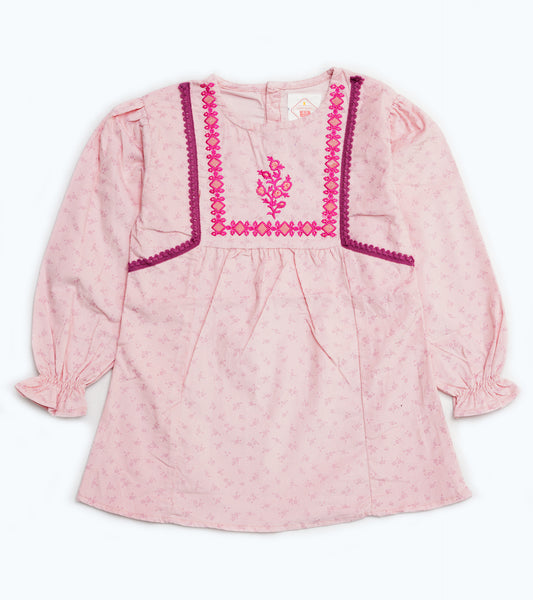 GIRLS PINK EMB CORDUROY TOP