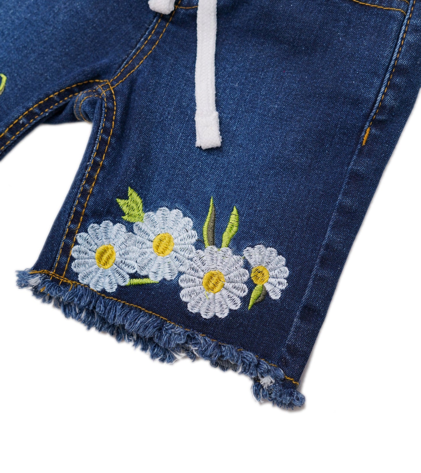 GIRLS DENIUM FLOWER EMB SHORTS