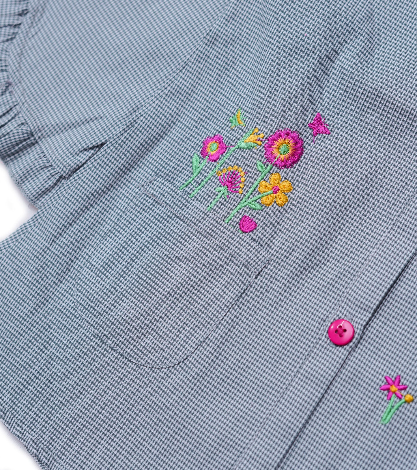 GIRLS POCKET AND ALL OVER EMBROIDERY TOP