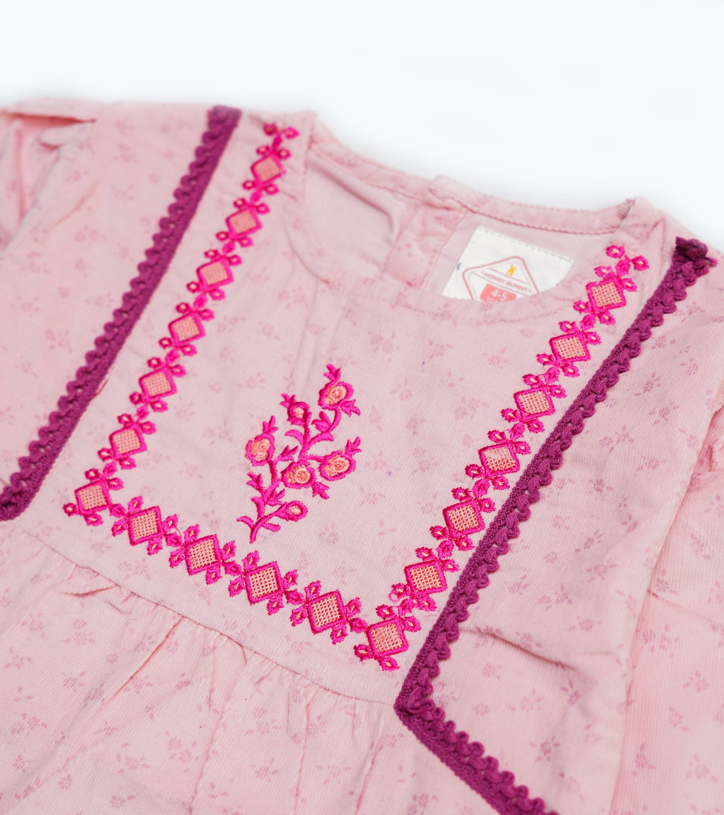 GIRLS PINK EMB CORDUROY TOP