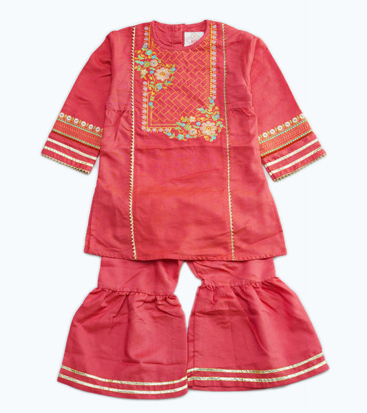 GIRLS PEACH EMB 2PC SHARARA SET