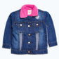 GIRLS FLORAL EMB BLUE PINK FUR DENIUM JACKET