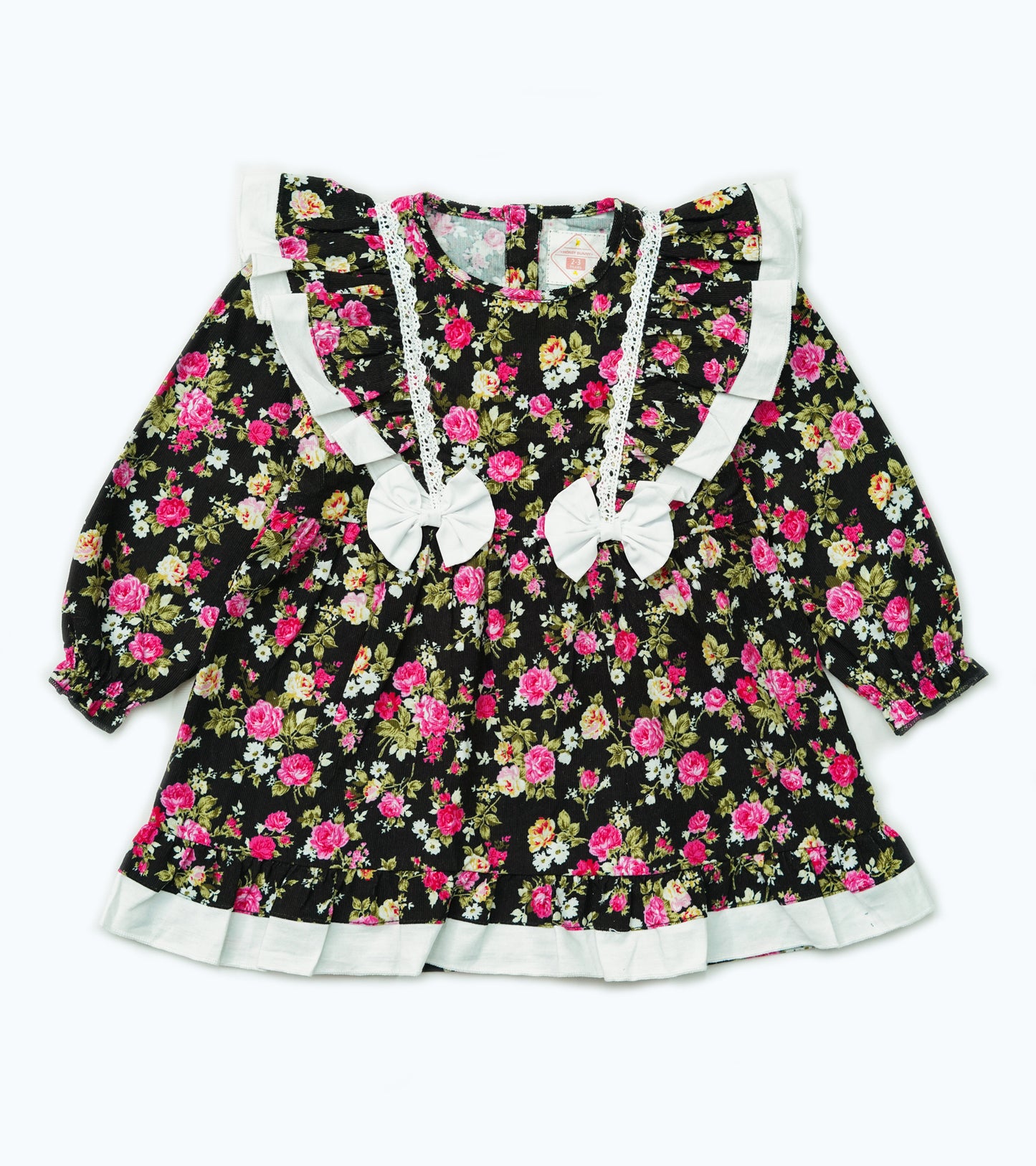 GIRLS CORDUROY BLACK FLORAL TOP