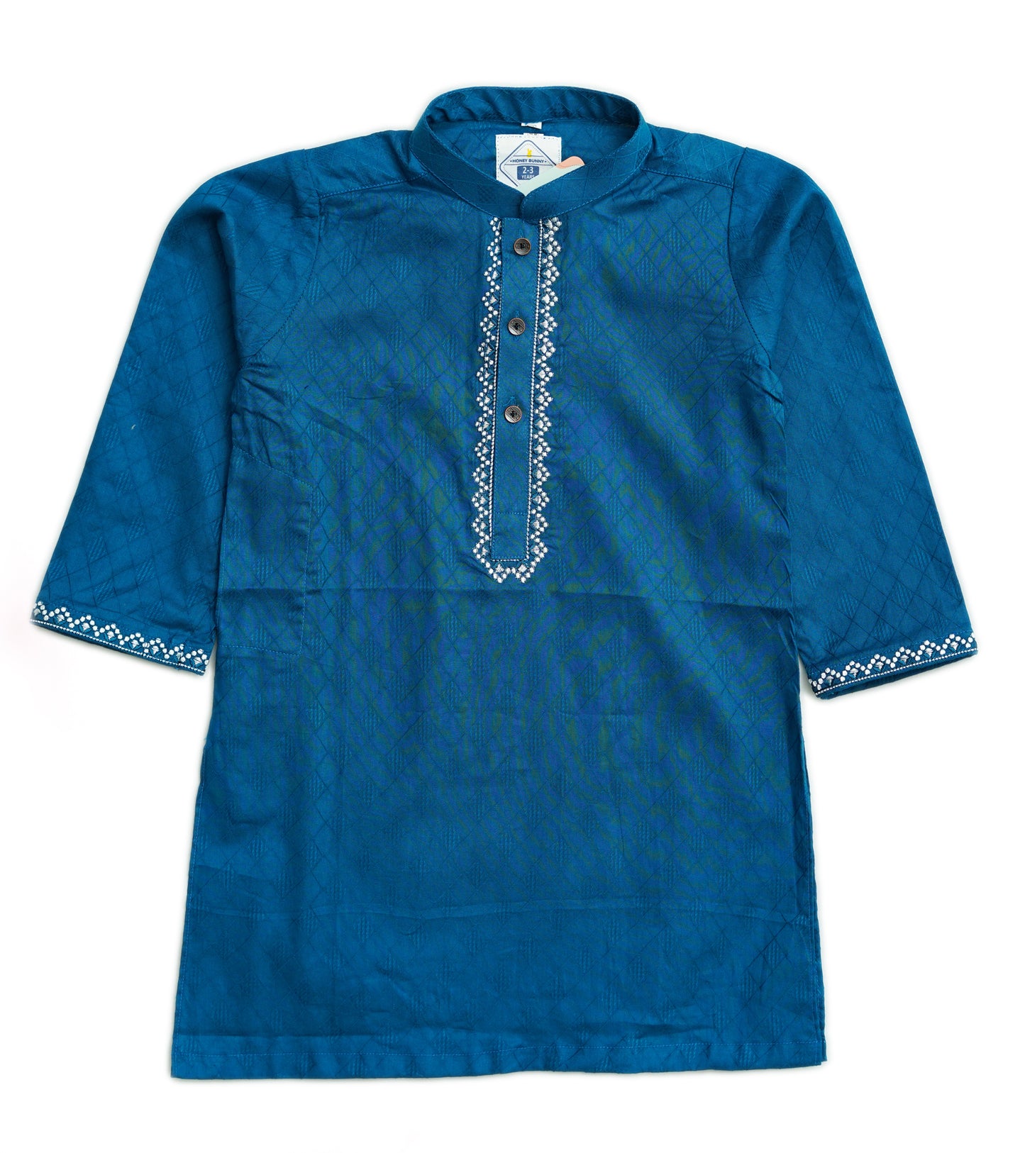 BOYS DODGER BLUE SELF COTTON EMB KURTA