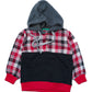 BOYS RED & BLACK FUR HOODED SHIRT