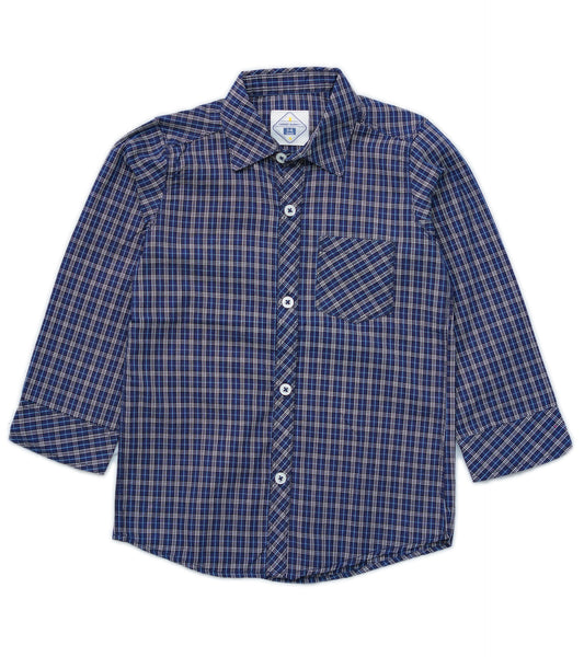 BOYS BLUE & GRAY SMALL CHECK SHIRT