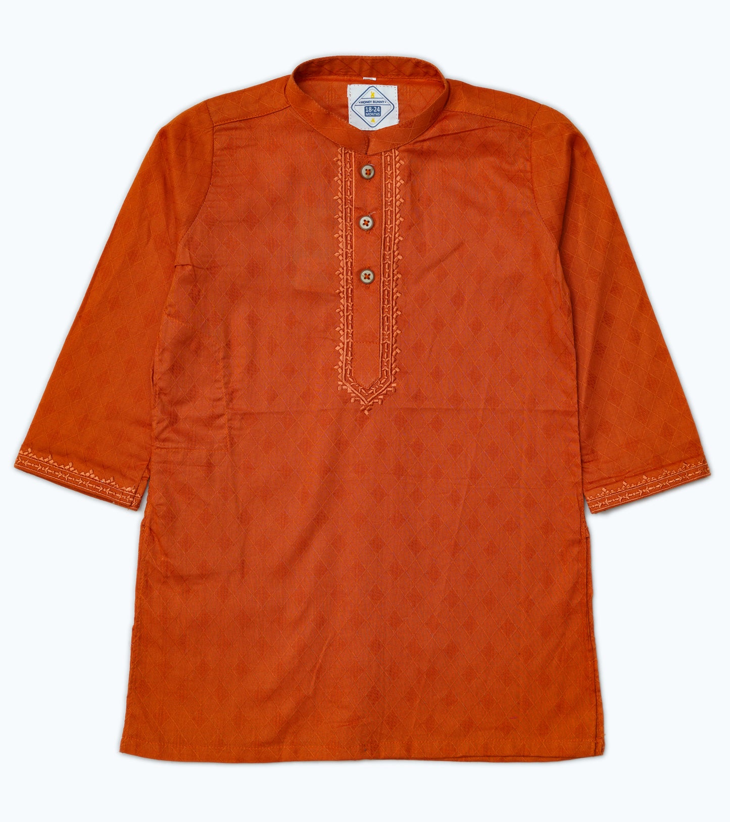 BOYS RUST SELF COTTON EMB KURTA