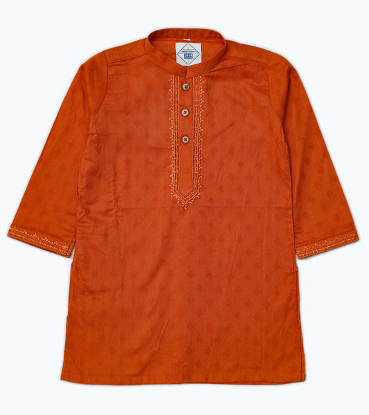 BOYS RUST SELF COTTON EMB KURTA