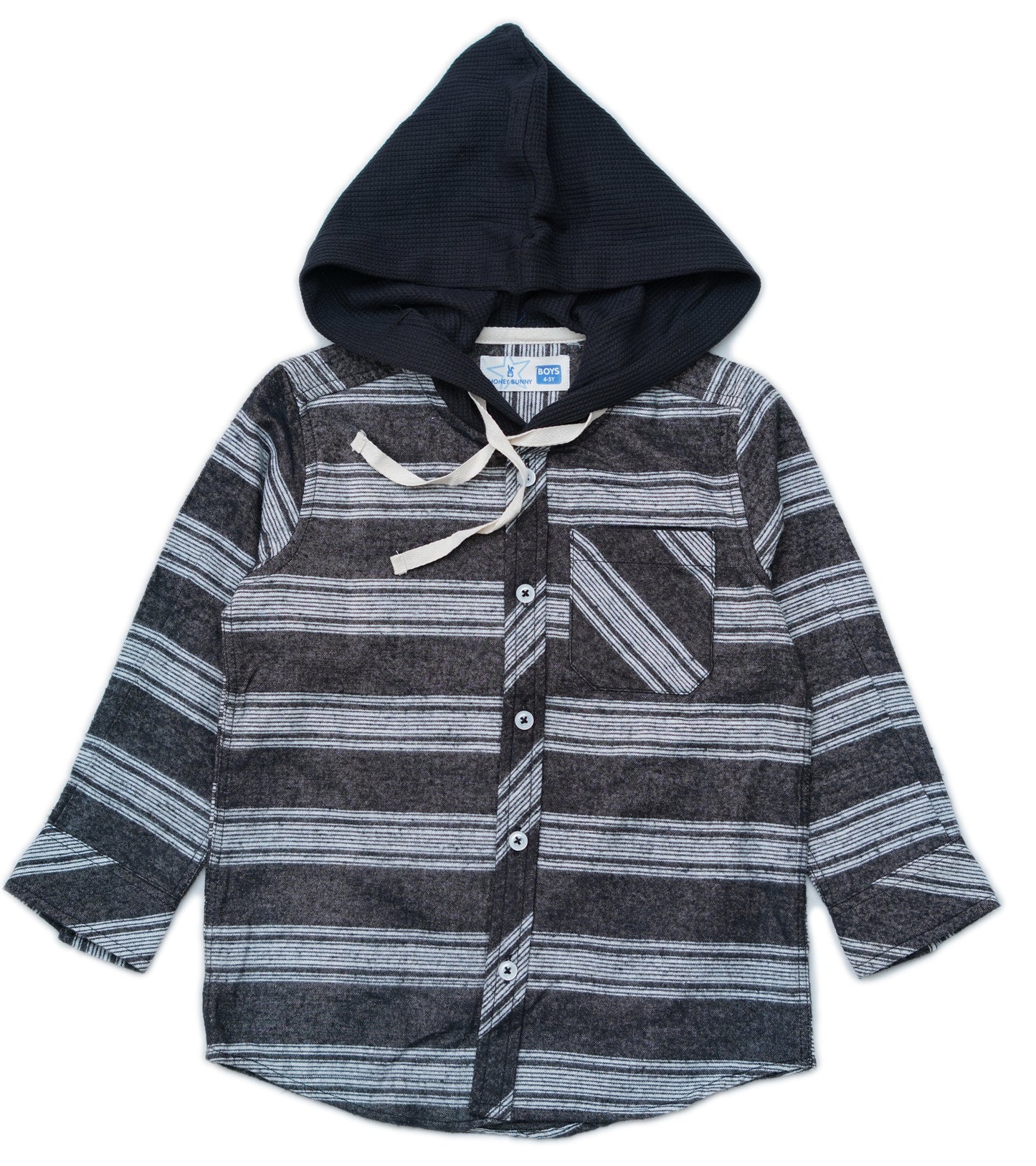 BOYS BLACK HOODED FLANNEL CHECK SHIRT