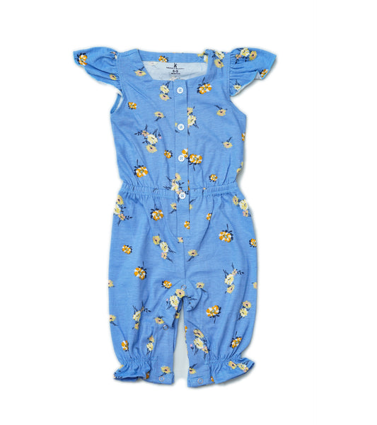 GIRLS SKY BLUE FLORAL PRINTED JUMPSUIT