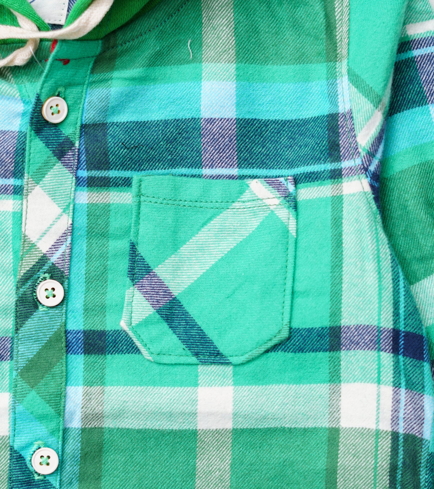 BOYS FLANNEL GREEN HOODED CHECK SHIRT