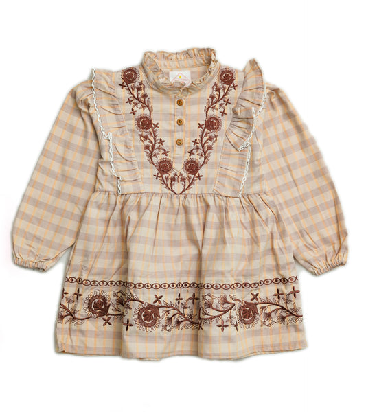 GIRLS EMB BROWN CHECK TOP